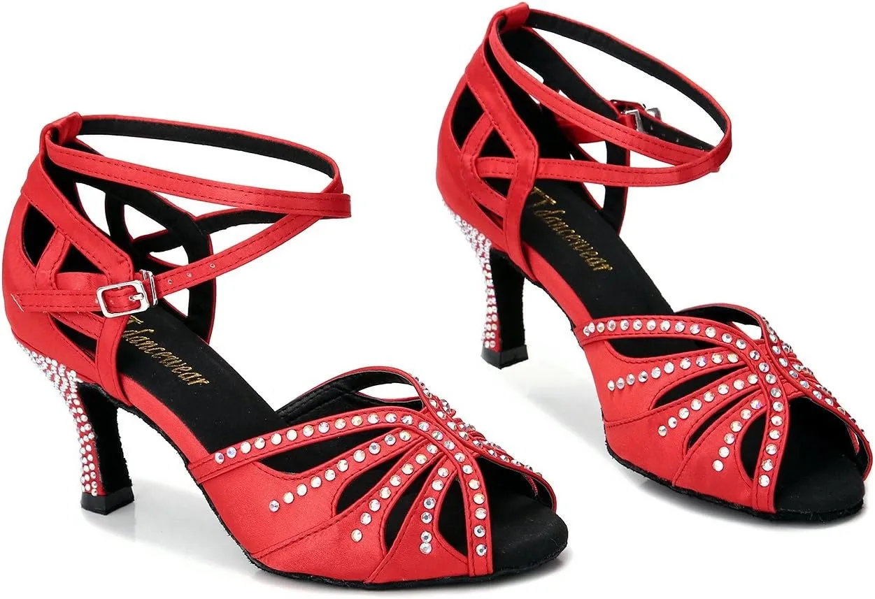 Women Rhinestone Ballroom Dance Shoes Latin Salsa Performance Dance Shoes