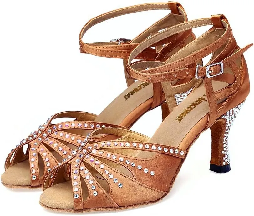 Women Rhinestone Ballroom Dance Shoes Latin Salsa Performance Dance Shoes