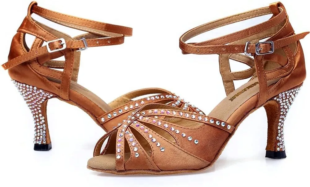 Women Rhinestone Ballroom Dance Shoes Latin Salsa Performance Dance Shoes