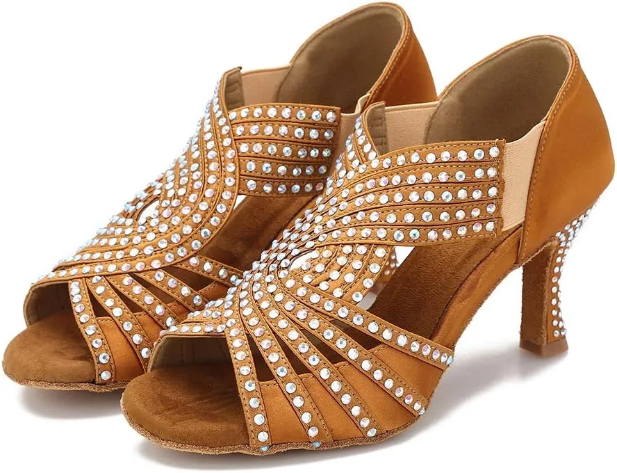 Women Rhinestone Dance Shoes Ballroom Latin Salsa Bachata Performance Dance Dancing Shoes