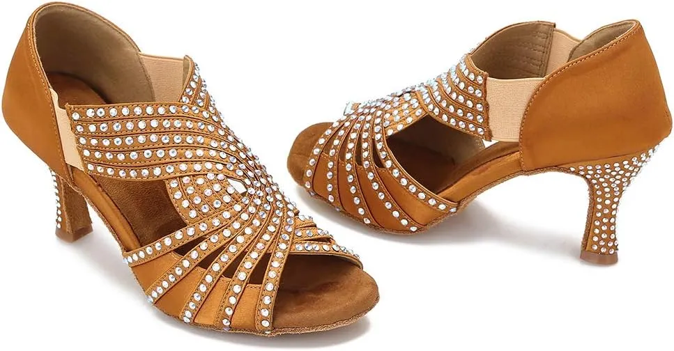 Women Rhinestone Dance Shoes Ballroom Latin Salsa Bachata Performance Dance Dancing Shoes