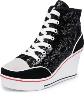 Women's Canvas High-Heeled Shoes Fashion Sneakers Casual Shoes for Walking Platform Wedges Pump Shoes