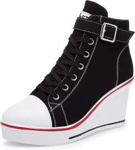 Women's Canvas High-Heeled Shoes Fashion Sneakers Casual Shoes for Walking Platform Wedges Pump Shoes