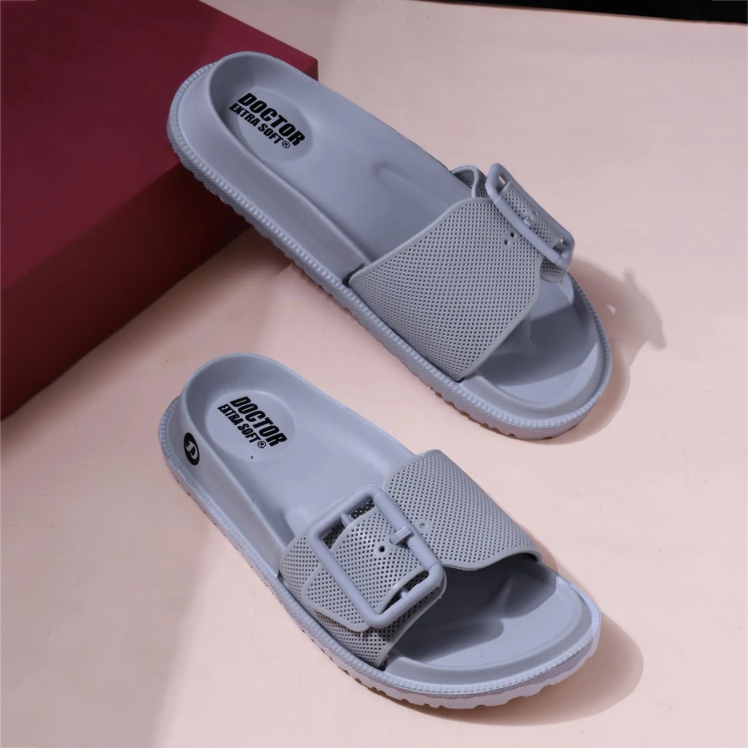 Women's Classic Cushion Sliders/Slippers with Adjustable Buckle Strap for Adult|Comfortable & LightWeight|Stylish & Anti-Skid|Waterproof & Everyday Flip Flops for Ladies/Girls D-526