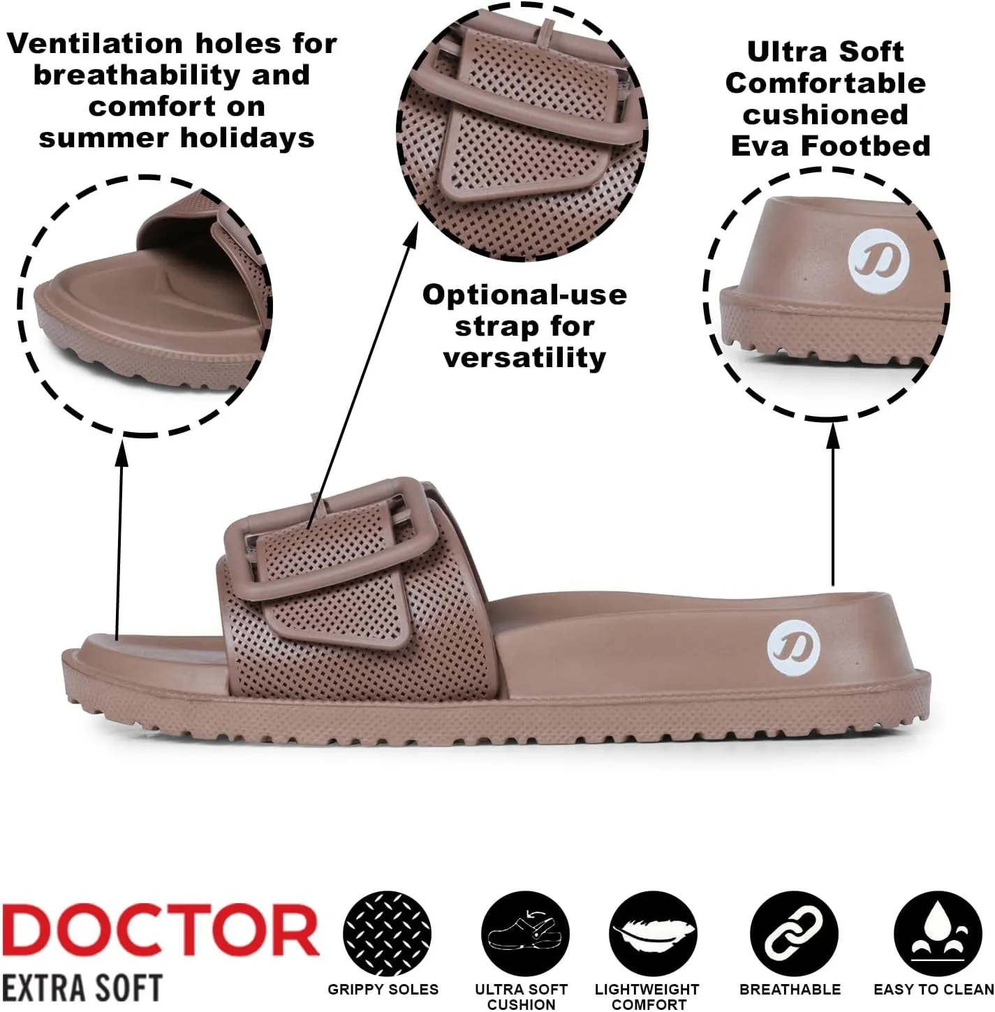 Women's Classic Cushion Sliders/Slippers with Adjustable Buckle Strap for Adult|Comfortable & LightWeight|Stylish & Anti-Skid|Waterproof & Everyday Flip Flops for Ladies/Girls D-526