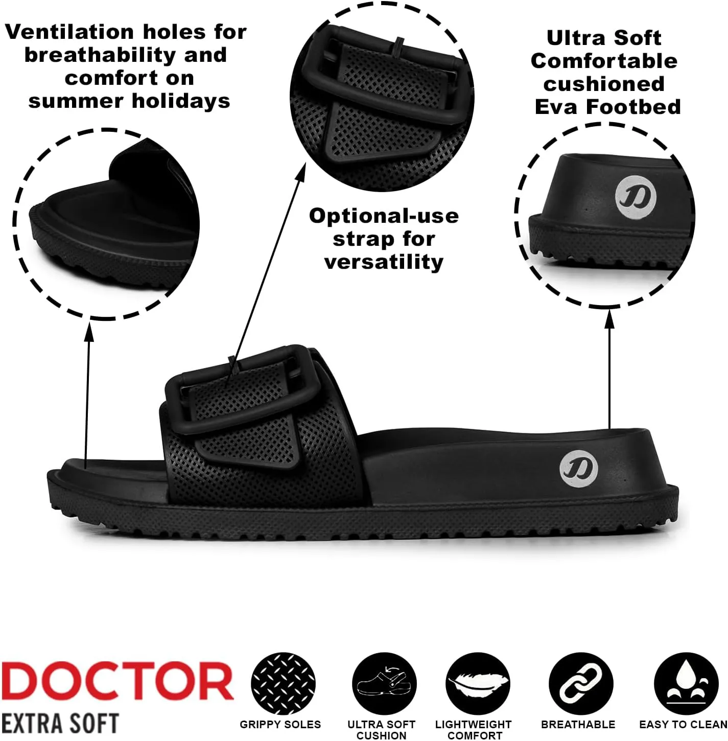 Women's Classic Cushion Sliders/Slippers with Adjustable Buckle Strap for Adult|Comfortable & LightWeight|Stylish & Anti-Skid|Waterproof & Everyday Flip Flops for Ladies/Girls D-526