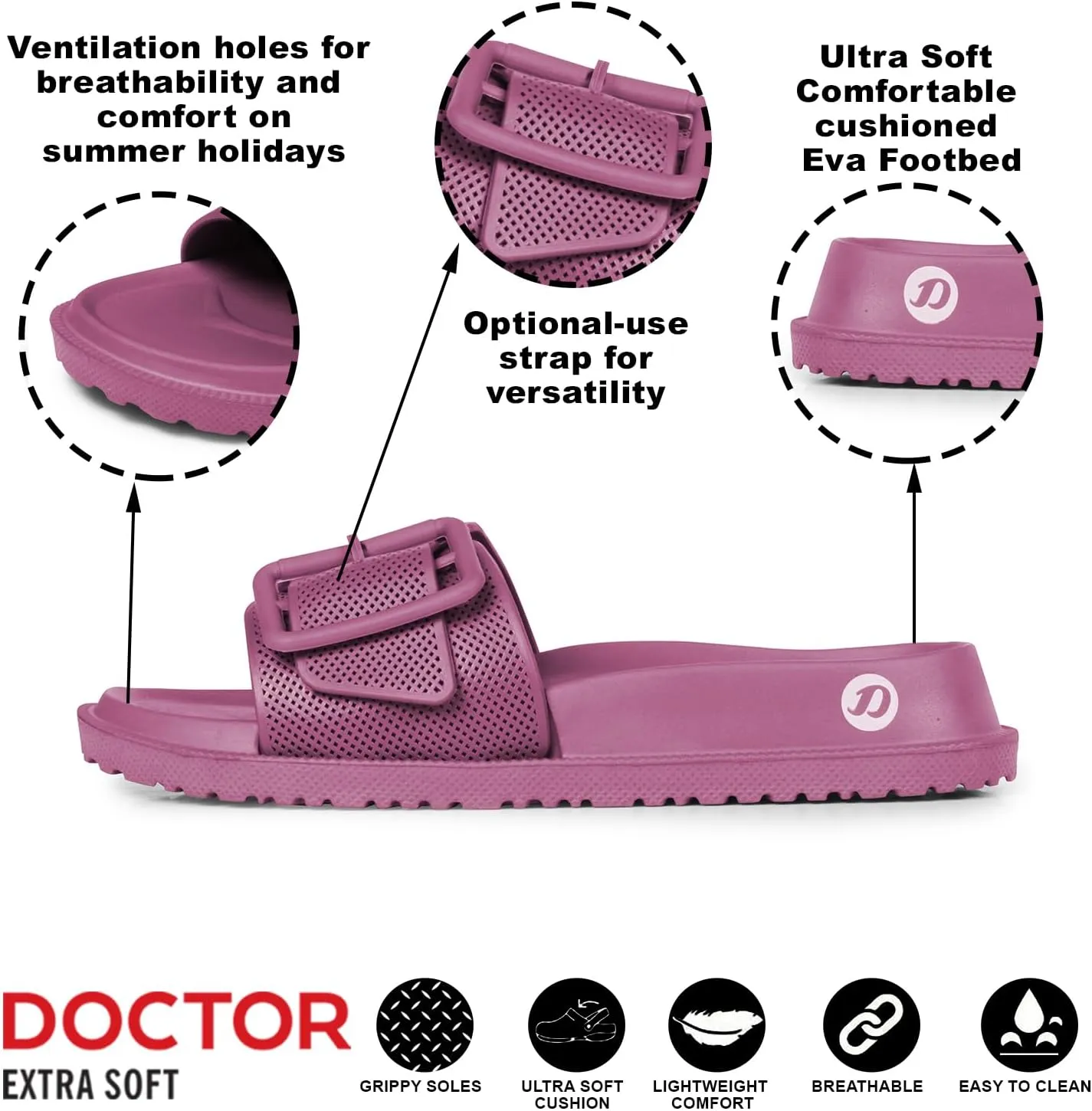 Women's Classic Cushion Sliders/Slippers with Adjustable Buckle Strap for Adult|Comfortable & LightWeight|Stylish & Anti-Skid|Waterproof & Everyday Flip Flops for Ladies/Girls D-526