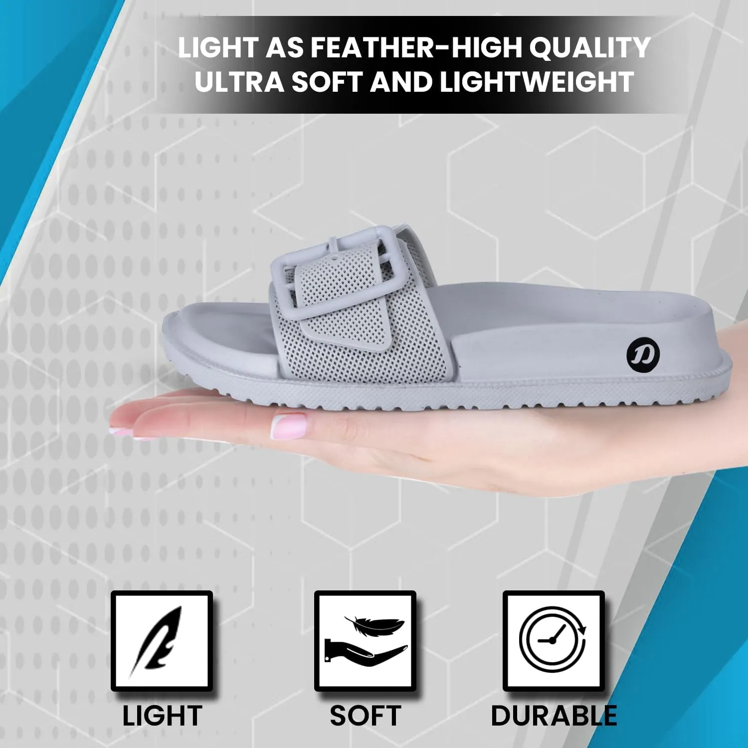 Women's Classic Cushion Sliders/Slippers with Adjustable Buckle Strap for Adult|Comfortable & LightWeight|Stylish & Anti-Skid|Waterproof & Everyday Flip Flops for Ladies/Girls D-526