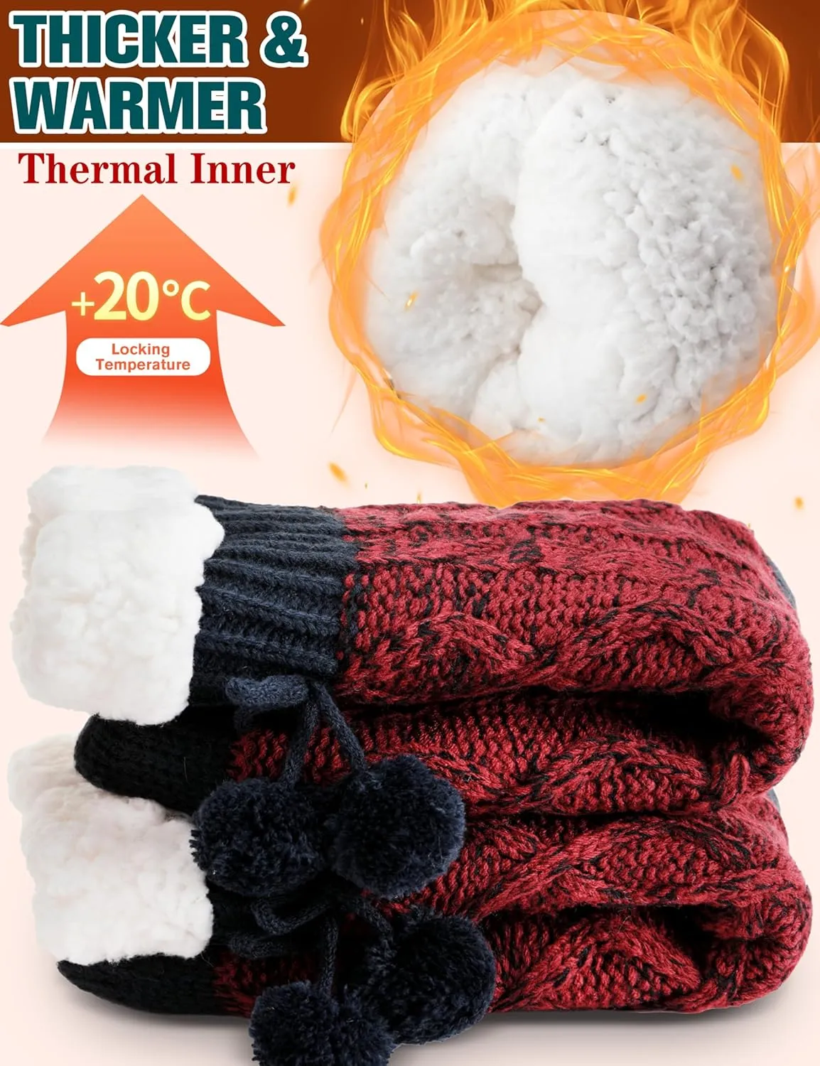 Womens Slipper Fuzzy Grips Socks Fluffy Winter Warm Thick Thermal Cozy Plush Non Slip Cabin Soft Fleece Socks
