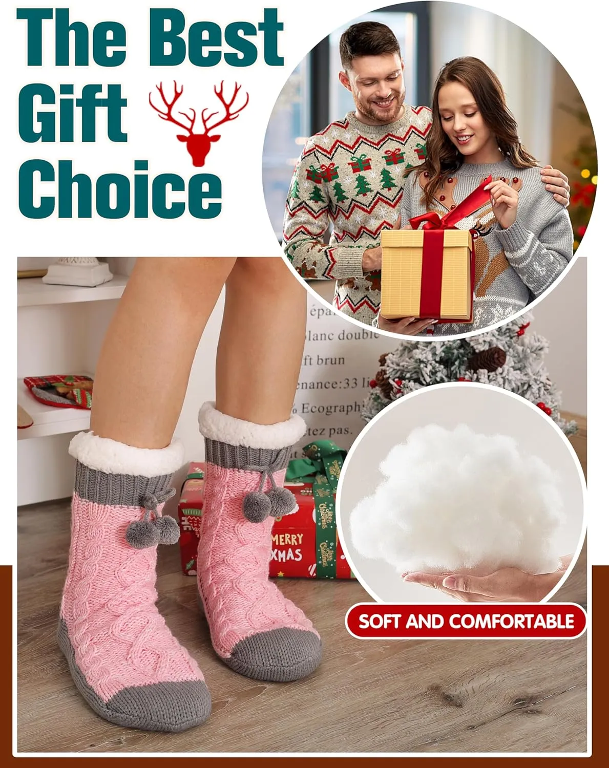 Womens Slipper Fuzzy Grips Socks Fluffy Winter Warm Thick Thermal Cozy Plush Non Slip Cabin Soft Fleece Socks