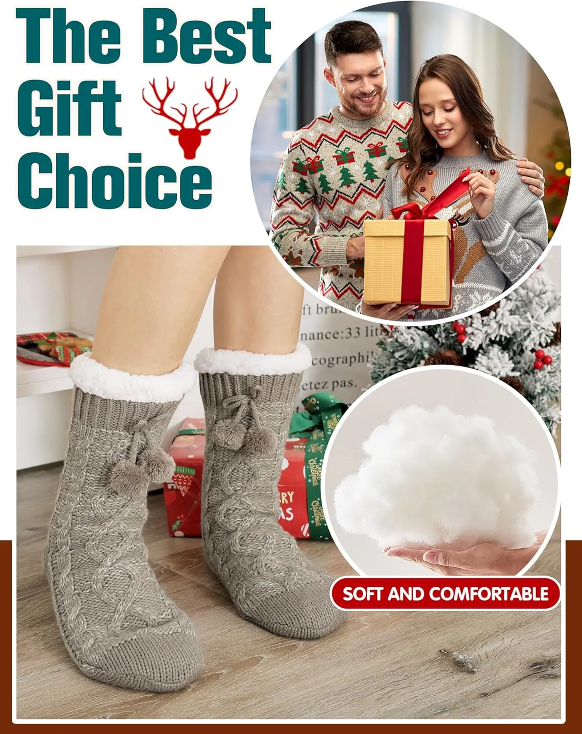 Womens Slipper Fuzzy Grips Socks Fluffy Winter Warm Thick Thermal Cozy Plush Non Slip Cabin Soft Fleece Socks
