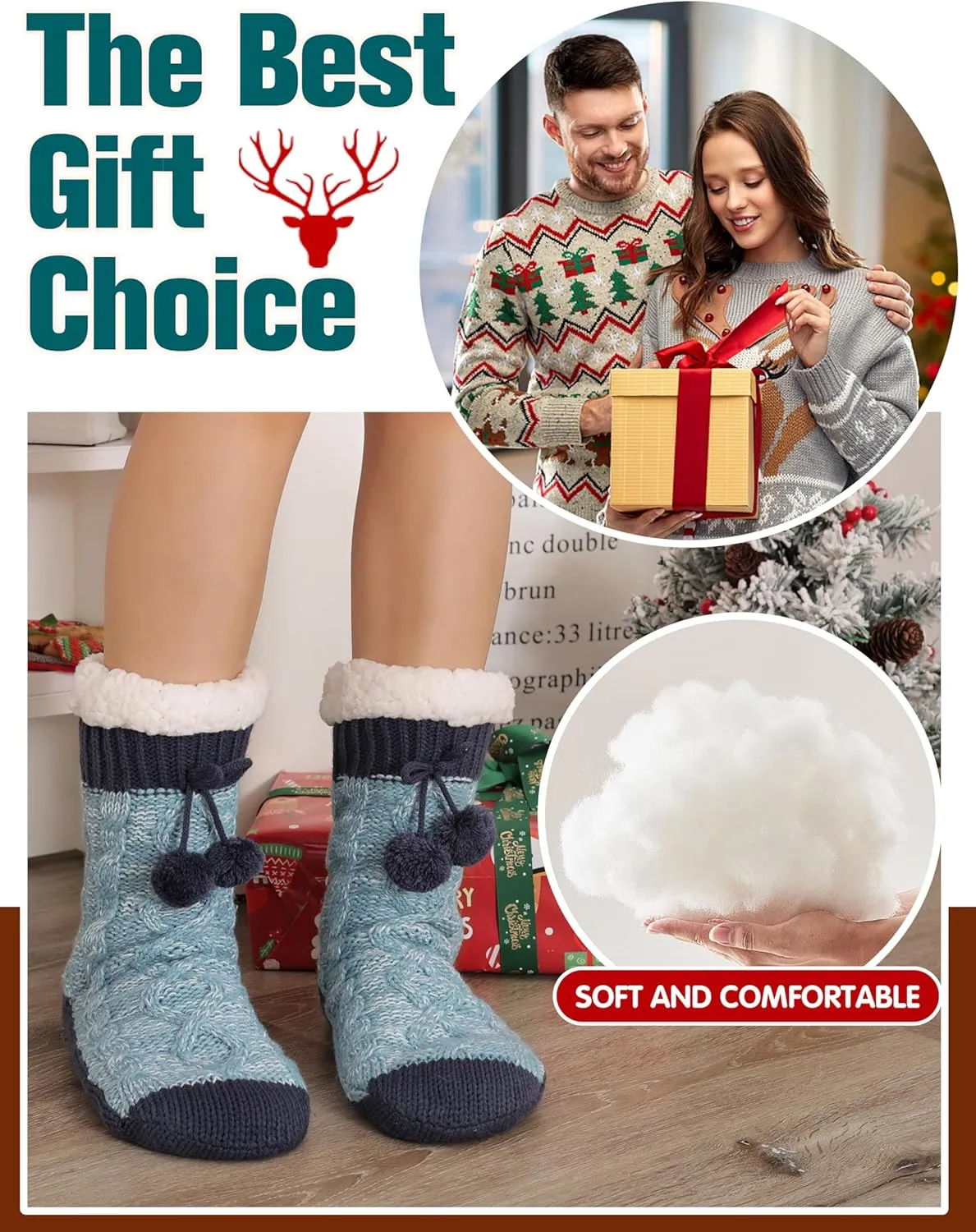 Womens Slipper Fuzzy Grips Socks Fluffy Winter Warm Thick Thermal Cozy Plush Non Slip Cabin Soft Fleece Socks