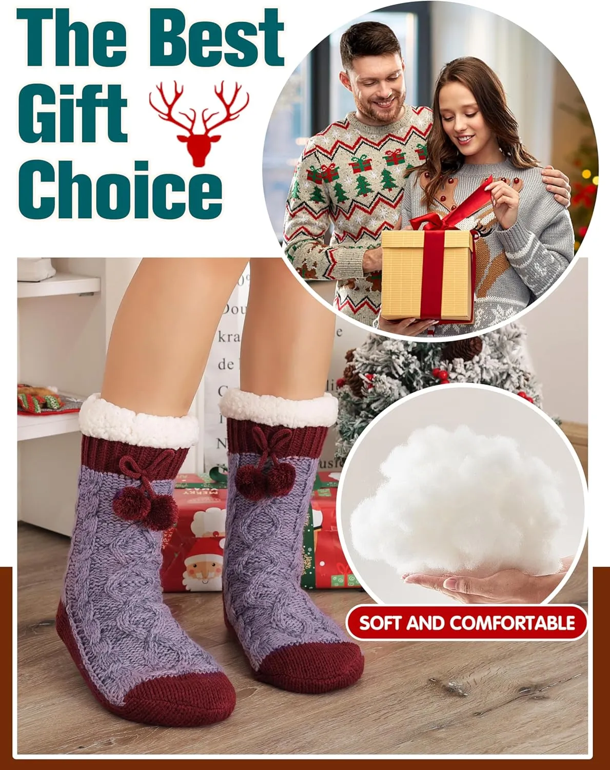 Womens Slipper Fuzzy Grips Socks Fluffy Winter Warm Thick Thermal Cozy Plush Non Slip Cabin Soft Fleece Socks