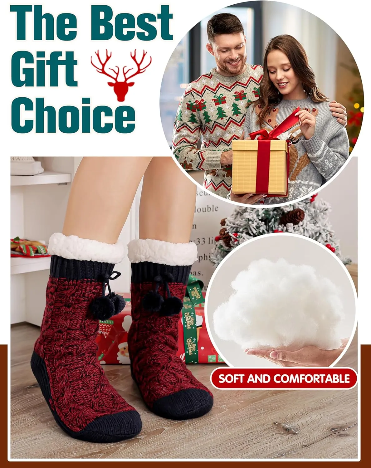 Womens Slipper Fuzzy Grips Socks Fluffy Winter Warm Thick Thermal Cozy Plush Non Slip Cabin Soft Fleece Socks