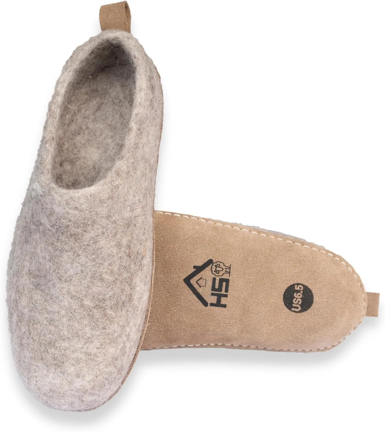 Wool Indoor Slippers - Natural Organic Wool, Genuine Leather Sole, Handmade in Nepal - Cozy, Warm, Soft, Unisex Non-Slip House Shoes for Men & Women - Perfect for Winter Comfort