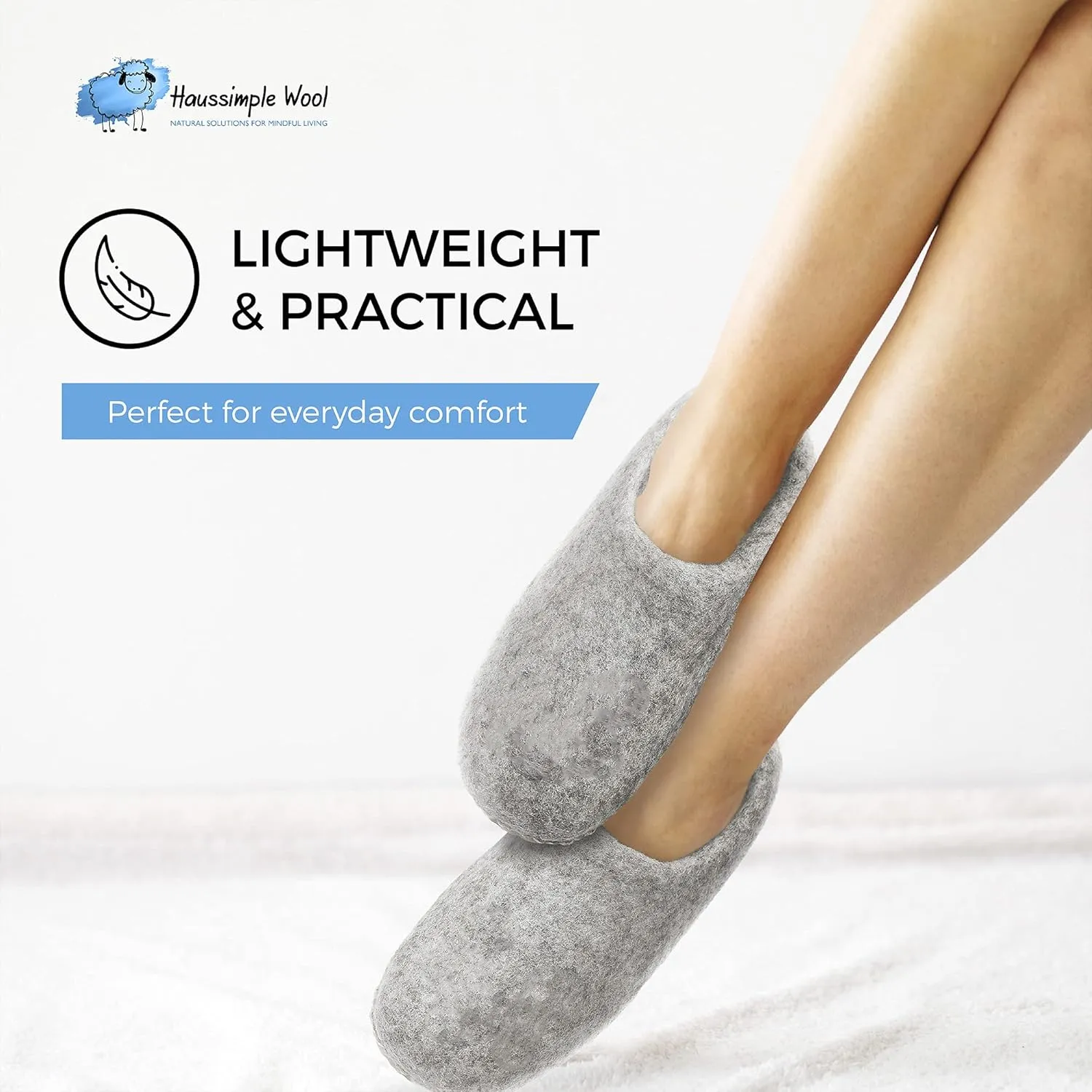 Wool Indoor Slippers - Natural Organic Wool, Genuine Leather Sole, Handmade in Nepal - Cozy, Warm, Soft, Unisex Non-Slip House Shoes for Men & Women - Perfect for Winter Comfort