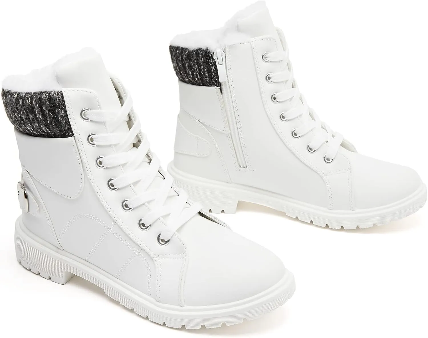 XRH Women Lace Up Combat Boot Winter SnowBoots Warm Fur Lined Ankle Booties Waterproof Hiking Boot for Women Non Slip Leather Boots Shoes