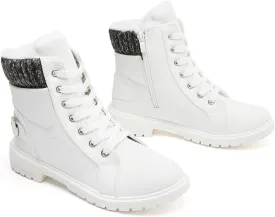 XRH Women Lace Up Combat Boot Winter SnowBoots Warm Fur Lined Ankle Booties Waterproof Hiking Boot for Women Non Slip Leather Boots Shoes