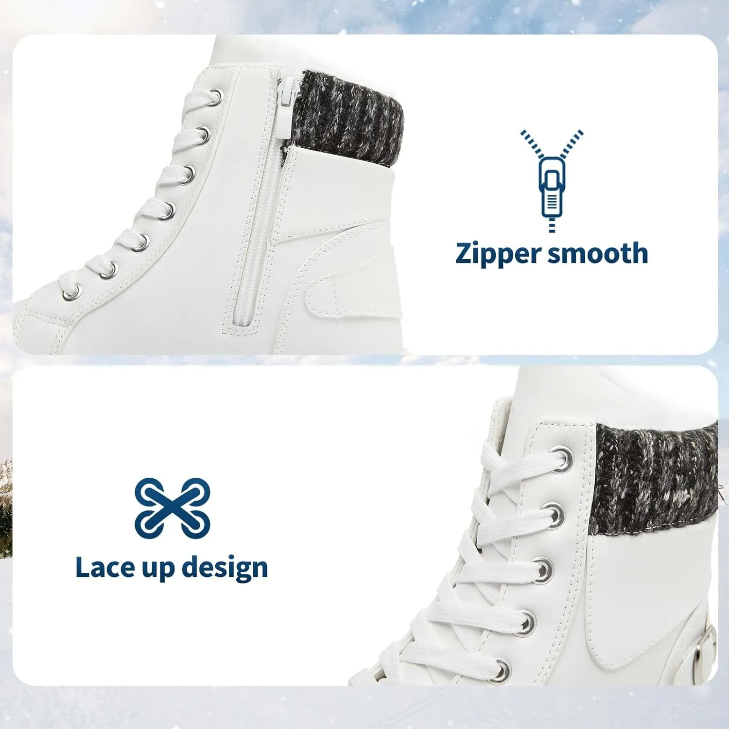 XRH Women Lace Up Combat Boot Winter SnowBoots Warm Fur Lined Ankle Booties Waterproof Hiking Boot for Women Non Slip Leather Boots Shoes