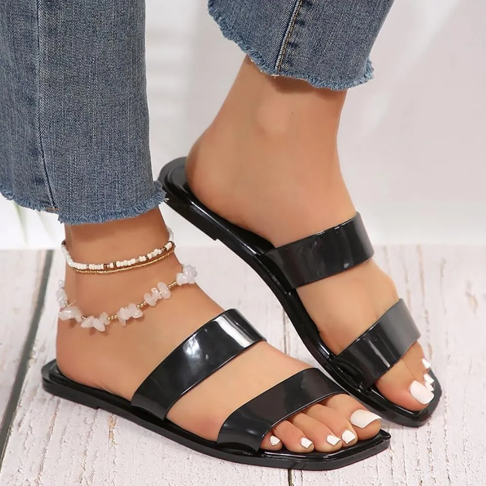 xsby Women's Clear Sandals Transparent Flat Sandals Dressy Summer Open Toe Beach Sandals